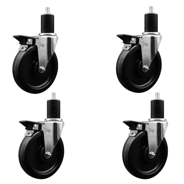 Service Caster 5'' Phenolic Swivel 1-3/4'' Expanding Stem Caster Set with Brake, 4PK SCC-EX20S615-PHR-PLB-134-4 - main
